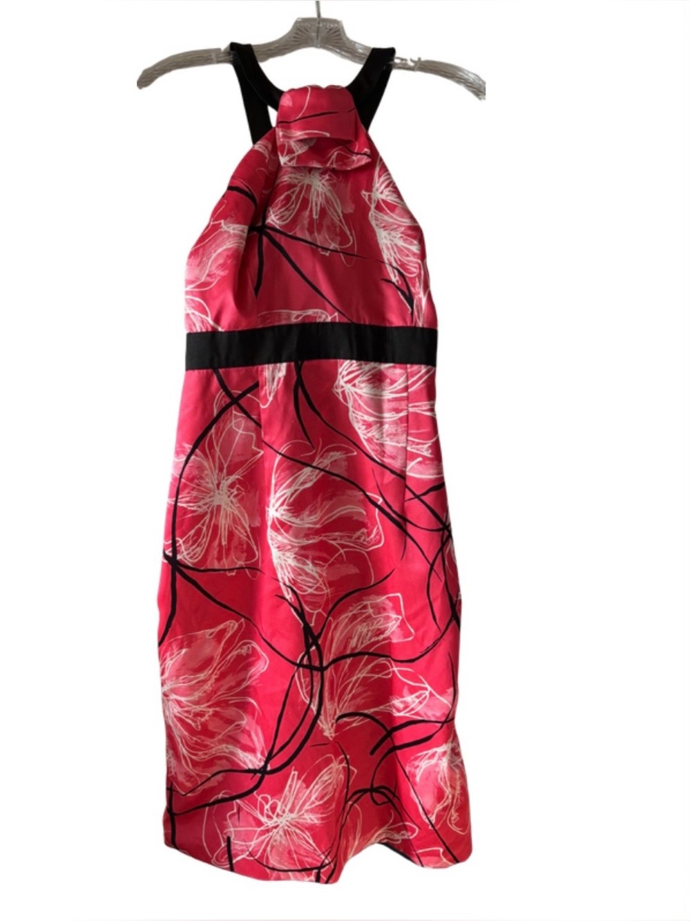 Merona Pink Floral Sheath Dress Satin lined and Black Trim